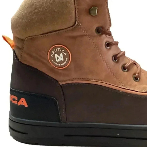 Nautica Duck Boots Mens 13 Brown Padden Waterproof Insulated Lace Up Vegan - Picture 4 of 8